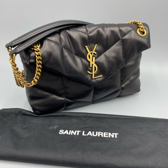 Saint Laurent Puffer Small Pouch Dark Beige Lambskin - Luxury Shopping